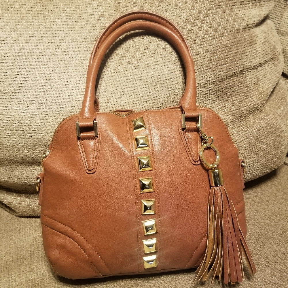 Steve Madden Cognac Studded Bag Satchel w/ Key Fob